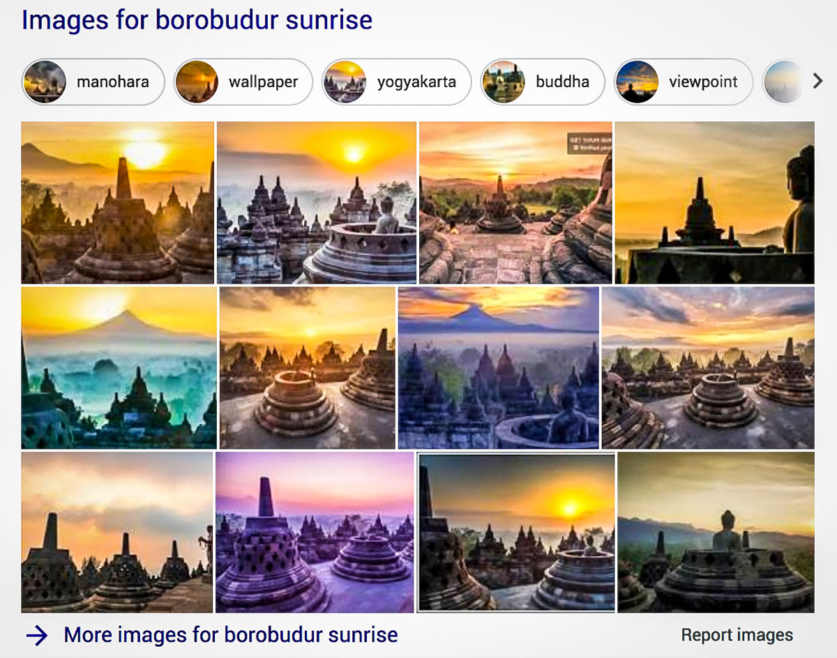 谷歌图片搜索结果为“婆罗浮屠寺日出”。这些照片多美啊!